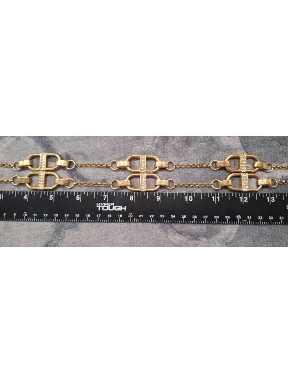EUC Anne Taylor Gold-Tone Double Chain Link Necklace With Rhinestone Accents - Picture 5 of 5
